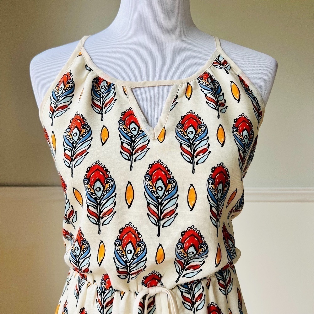 Joy Joy Boho Feather Drawstring Summer Crepe Mini… - image 2